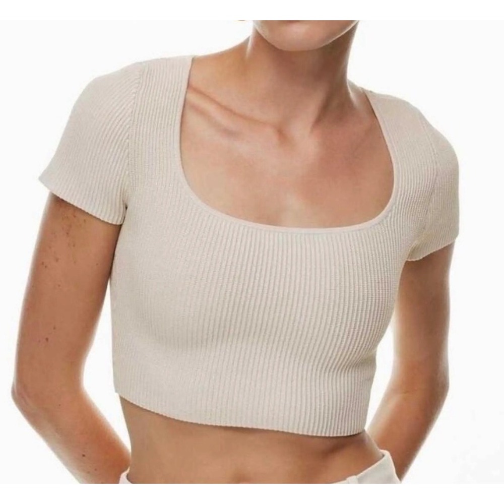 Babaton aritzia Sculpt Knit Square neck Top Ribbed Cropped Small Chic Capsule